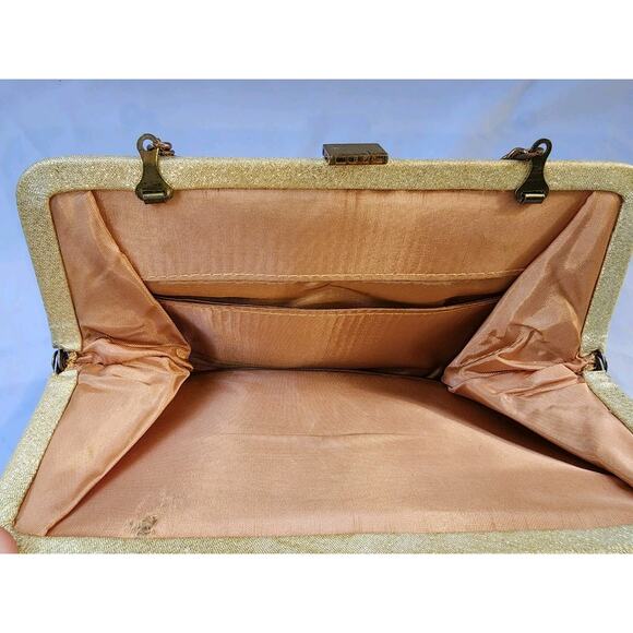 ~Ande Gold Evening Bag Purse w/ Bar Clasp, Double Opening Gold Chain~ 50's Prop~ - Picture 4 of 5